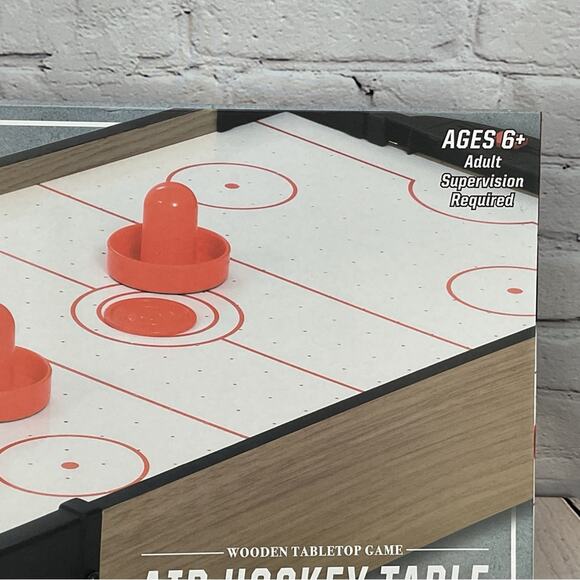 Tabletop Air Hockey Game Wooden 2 Players 20" Long Game Night Travel Vacation - Picture 3 of 4